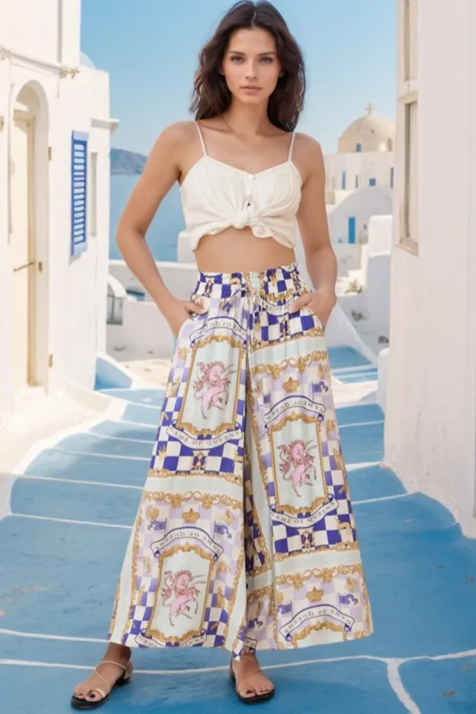 Mezza Pants - Paper Bag High Waisted Wide Leg Pant In Estella Print sold by Salty Crush
