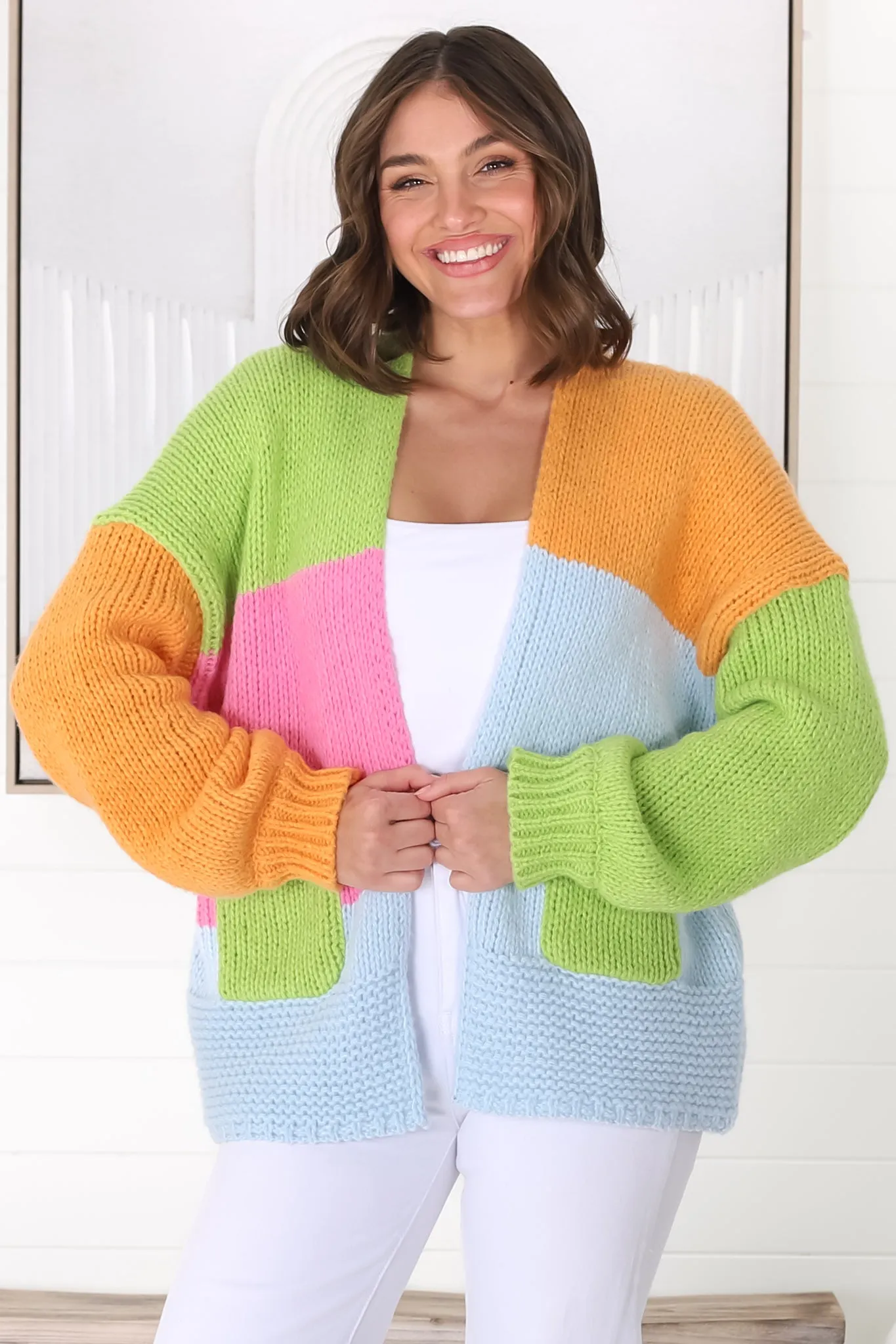 Katey Cardigan - Colour Block Crop Cardigan with Pockets in Green sold by Salty Crush product image thumbnail 4