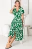 Anais Midi Dress - Cap Flutter Sleeve Button Down A Line Dress in Jaxie Print Green sold by Salty Crush