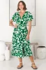 Anais Midi Dress - Cap Flutter Sleeve Button Down A Line Dress in Jaxie Print Green sold by Salty Crush