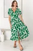 Anais Midi Dress - Cap Flutter Sleeve Button Down A Line Dress in Jaxie Print Green sold by Salty Crush