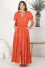 Havanah Maxi Dress - Button Through A Line Dress With Waist Tie In Orange sold by Salty Crush