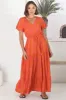 Havanah Maxi Dress - Button Through A Line Dress With Waist Tie In Orange sold by Salty Crush