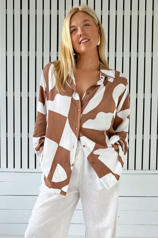 JAASE - Stevie Shirt: High-Low Button Down Shirt in Boston Print sold by Salty Crush