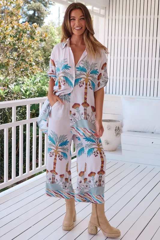Jett Pants - High Waist Crop Straight Leg Pants in Palm Cove Print sold by Salty Crush