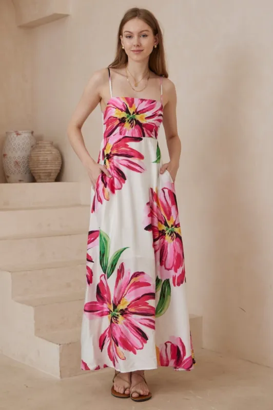 Bonita Maxi Dress: Spaghetti Strap Sun Dress in Lisbeth Print sold by Salty Crush