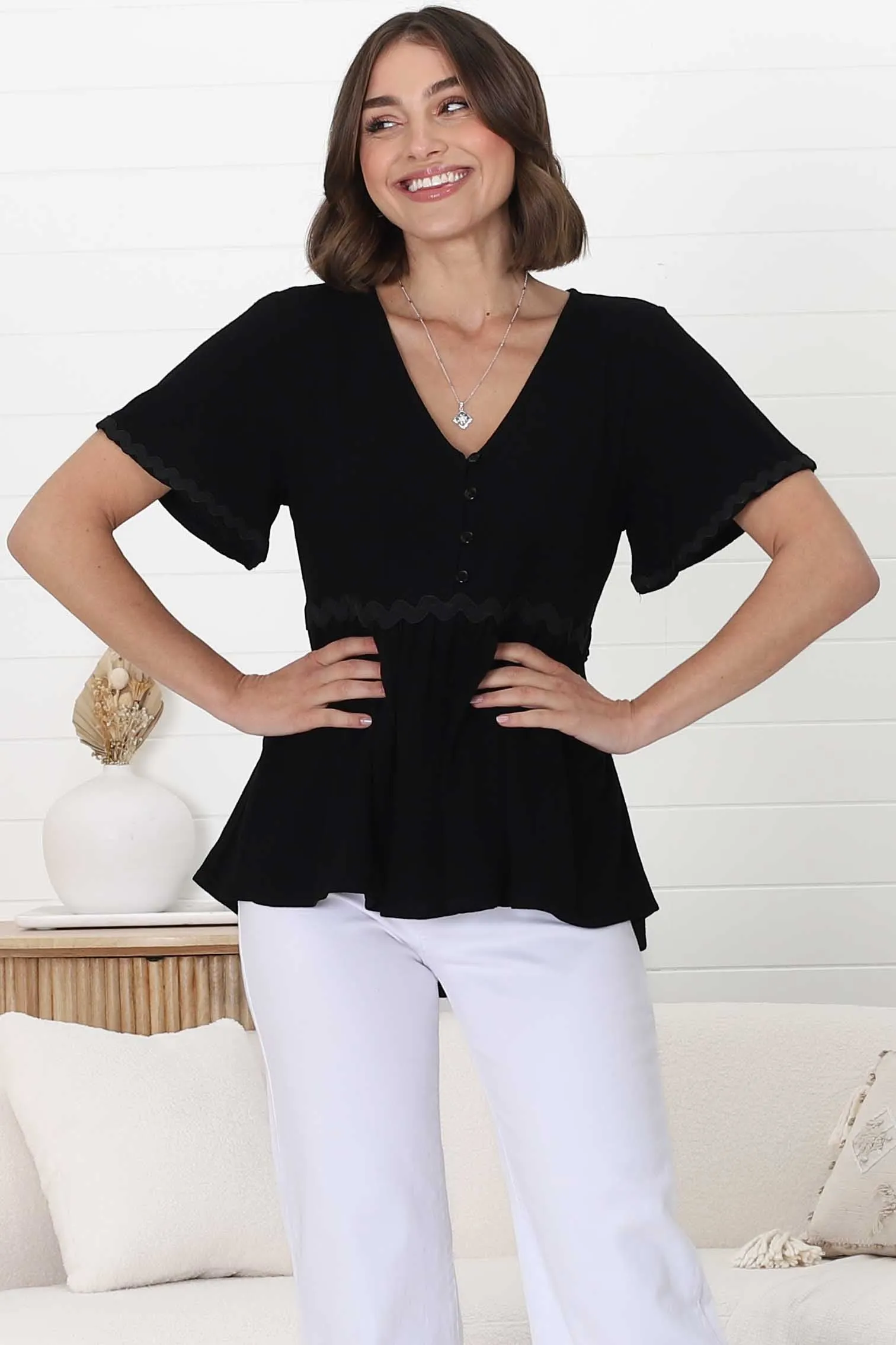 Aster Top - Pull Over Top with Rick Rack Detailing in Black sold by Salty Crush product image thumbnail 5