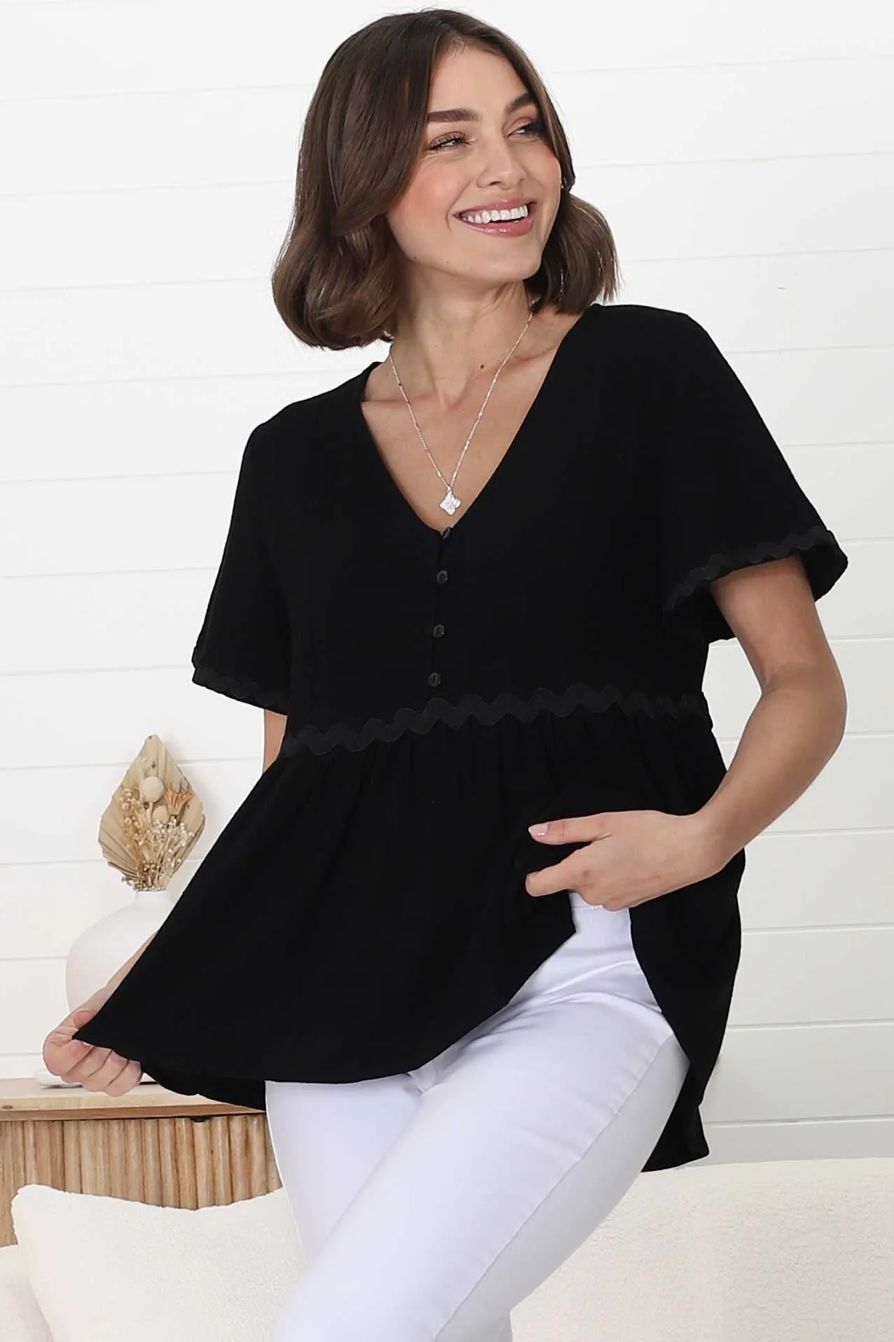 Aster Top - Pull Over Top with Rick Rack Detailing in Black sold by Salty Crush product image thumbnail 3