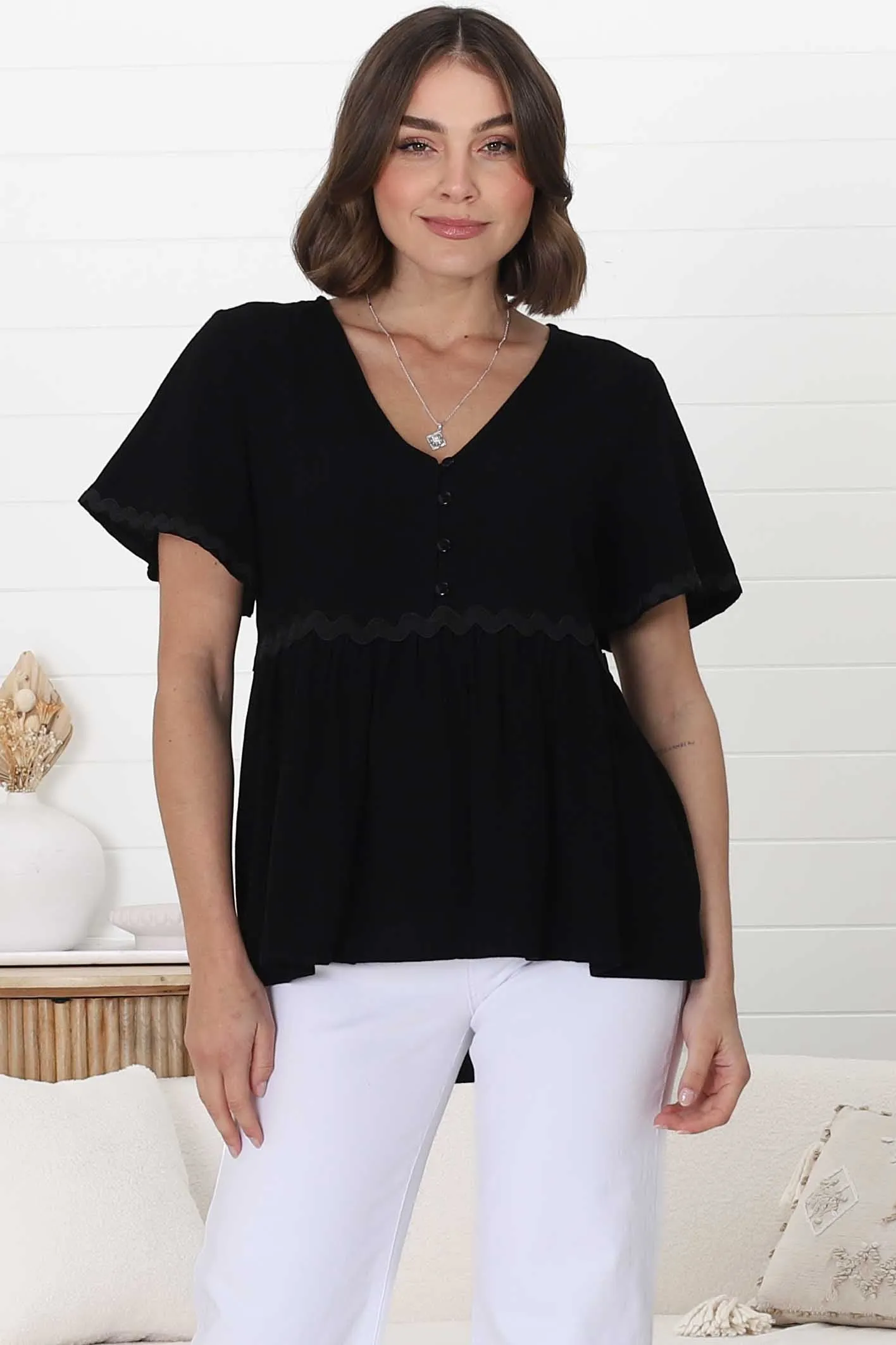 Aster Top - Pull Over Top with Rick Rack Detailing in Black sold by Salty Crush product image thumbnail 2