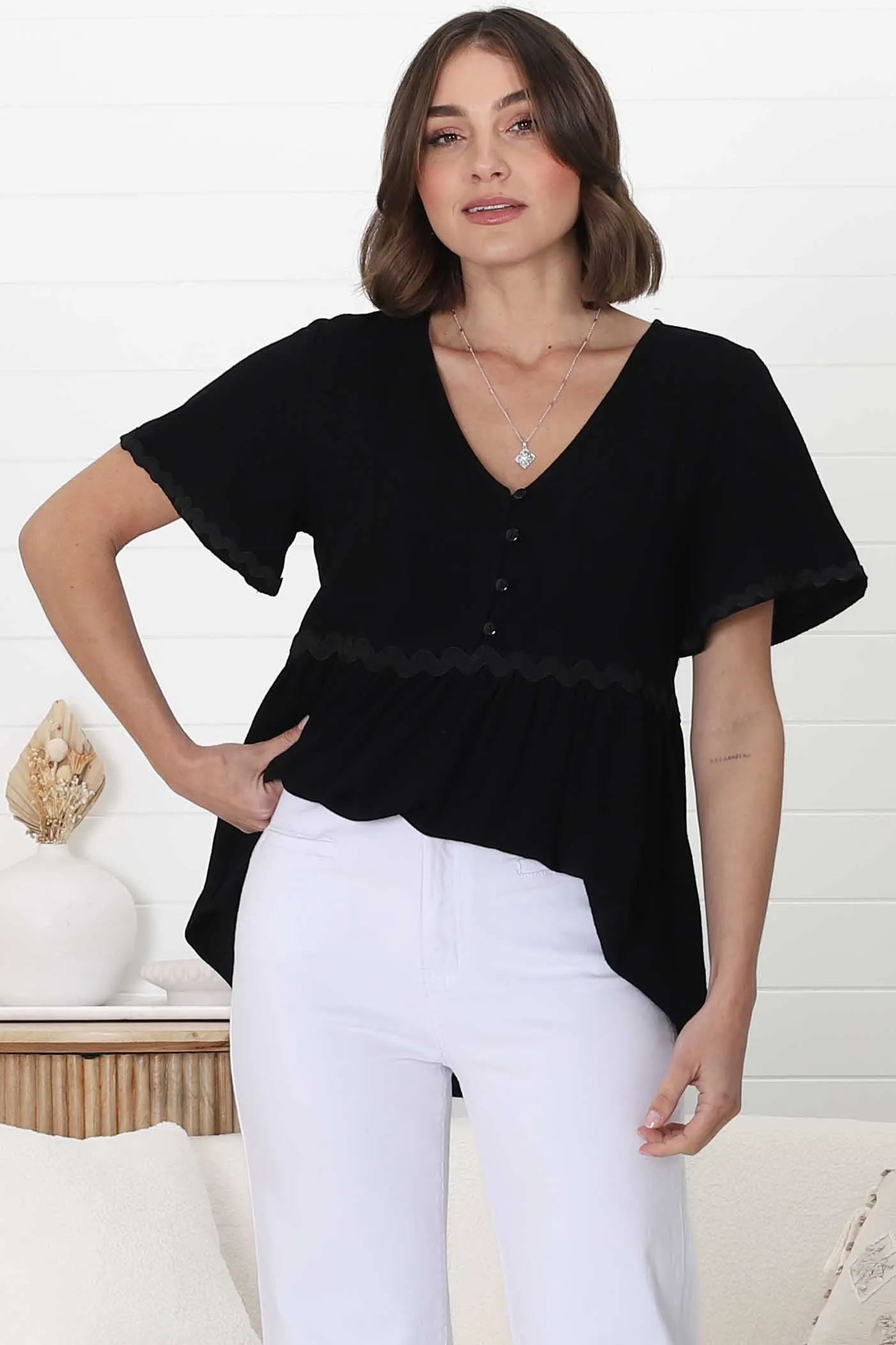 Aster Top - Pull Over Top with Rick Rack Detailing in Black sold by Salty Crush product image thumbnail 4
