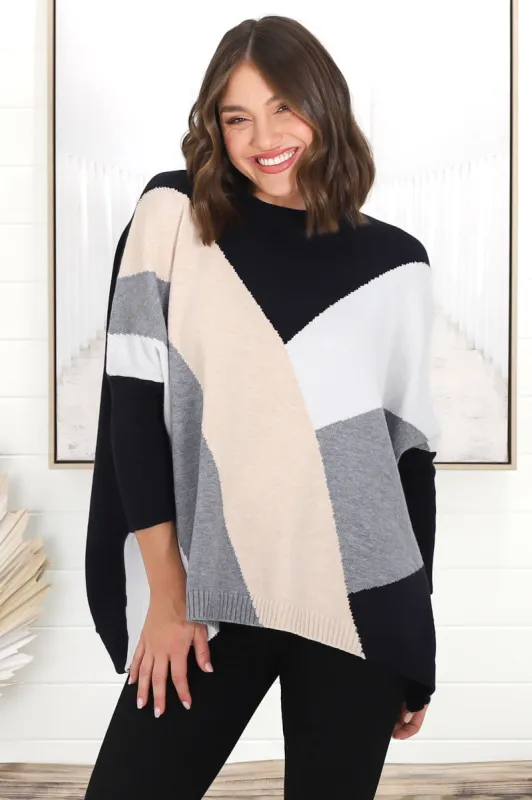 Reed Jumper - Colour Block Batwing Long Sleeve Knit in Black sold by Salty Crush
