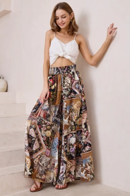 Charli Pants - Paper Bag High Waisted Wide Leg Pants in Elaine Print sold by Salty Crush