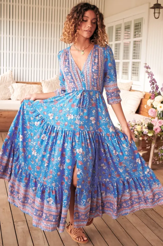 JAASE - Tessa Maxi Dress: A Line Pull Tie Waist Dress in Josianne Print sold by Salty Crush