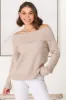 Angie Knit Jumper - Folded Off Shoulder Neckline Jumper in Taupe sold by Salty Crush