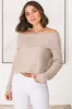 Angie Knit Jumper - Folded Off Shoulder Neckline Jumper in Taupe sold by Salty Crush