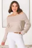 Angie Knit Jumper - Folded Off Shoulder Neckline Jumper in Taupe sold by Salty Crush