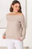 Angie Knit Jumper - Folded Off Shoulder Neckline Jumper in Taupe sold by Salty Crush