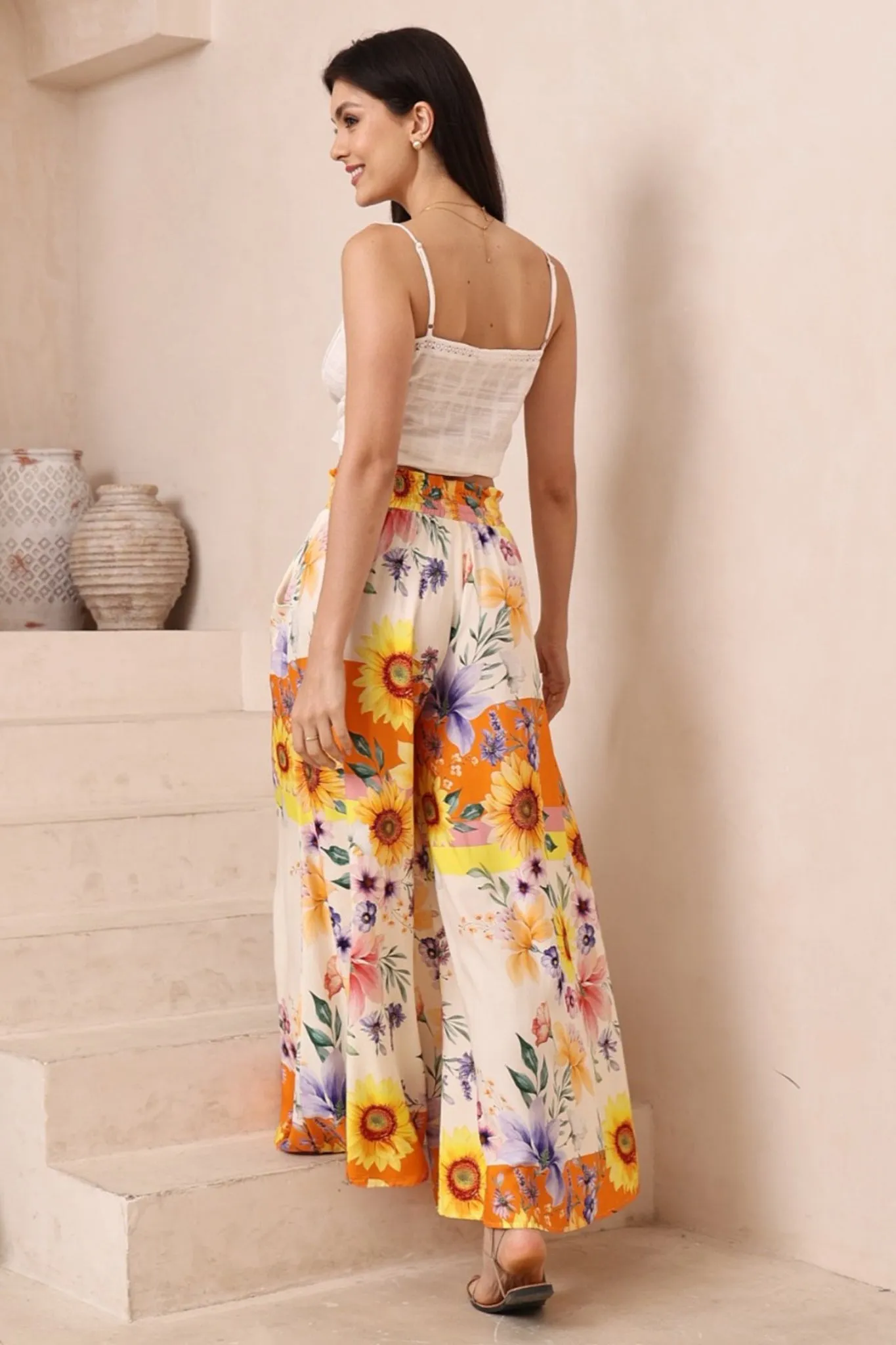Charli Pants - Paper Bag High Waisted Wide Leg Pants in Tansy Print sold by Salty Crush product image thumbnail 3