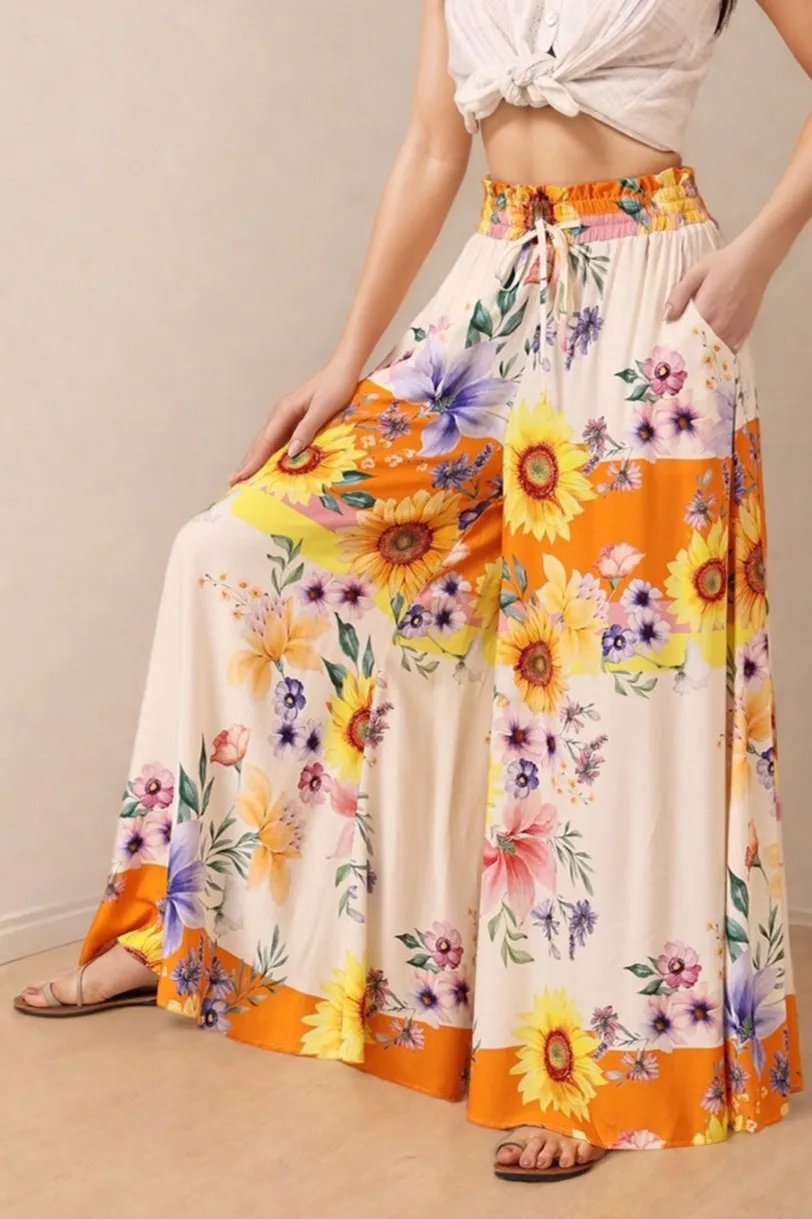 Charli Pants - Paper Bag High Waisted Wide Leg Pants in Tansy Print sold by Salty Crush product image thumbnail 2