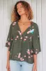 JAASE - Gabriella Top: Mandarin Collar Deep V Neck Crochet Trim Top In Birds Paradise sold by Salty Crush