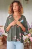 JAASE - Gabriella Top: Mandarin Collar Deep V Neck Crochet Trim Top In Birds Paradise sold by Salty Crush
