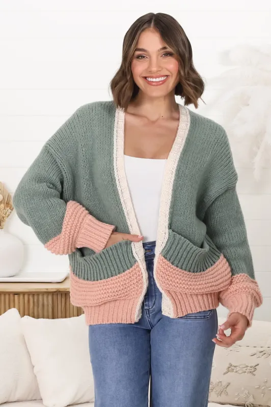 Isa Cardigan - Color Block Open Knit in Melon sold by Salty Crush