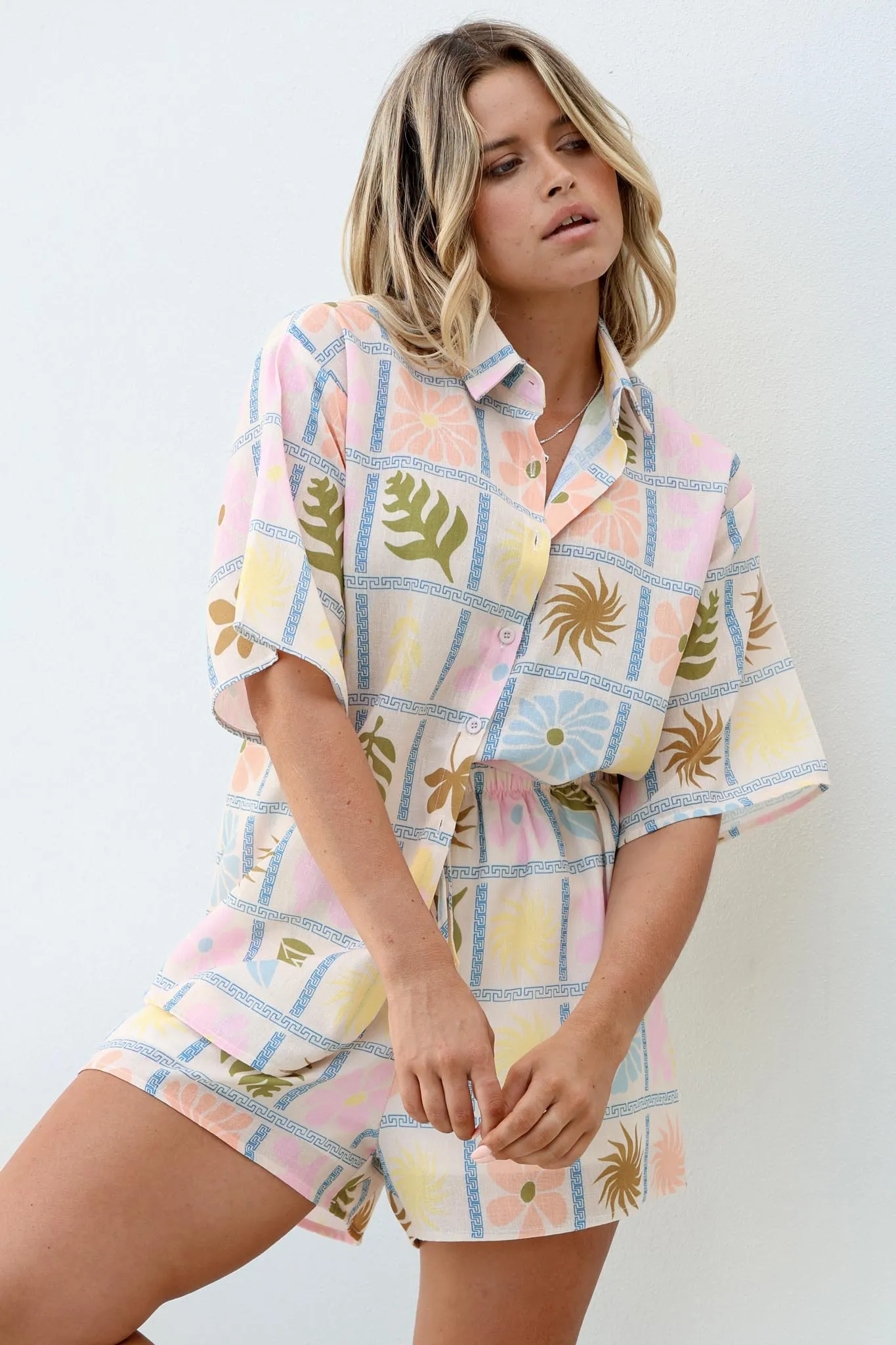 Mirian Button Up Shirt And Shorts Set - Ebbe Print in Blue sold by Salty Crush product image thumbnail 4