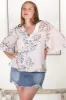 Gabriella Top - Mandarin Collar Deep V Neck Crochet Trim Top in Blooming Bouquet Print sold by Salty Crush