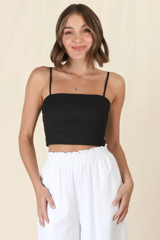 Arna Crop - Elasticated Back Adjustable Spaghetti Straps Crop in Black sold by Salty Crush