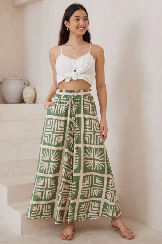 Mezza Pants - Paper Bag High Waisted Wide Leg Pant In Kadri Print sold by Salty Crush