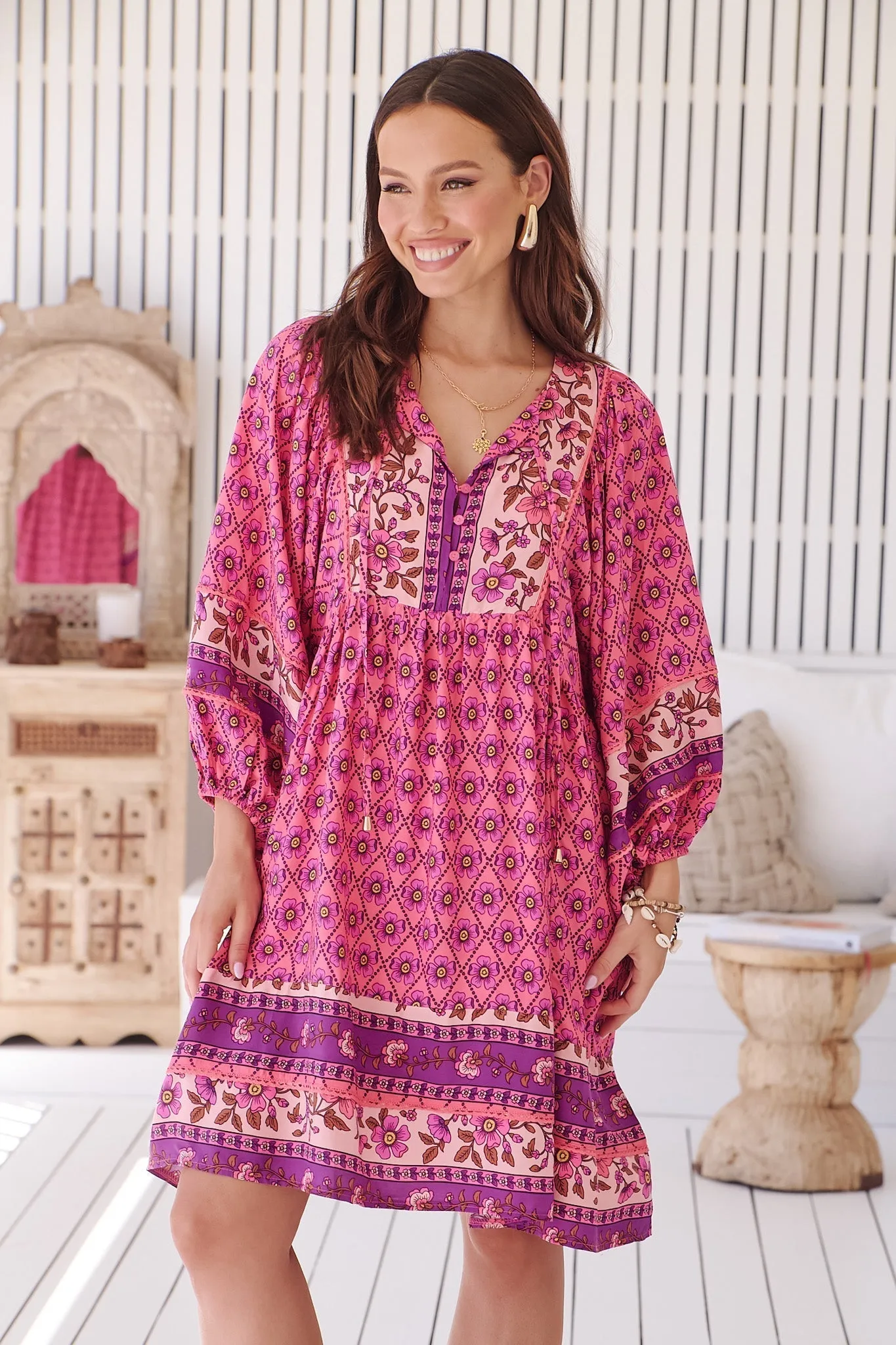 JAASE - Adela Mini Dress: Oversized Batwing Smock Dress in Jolene Print sold by Salty Crush