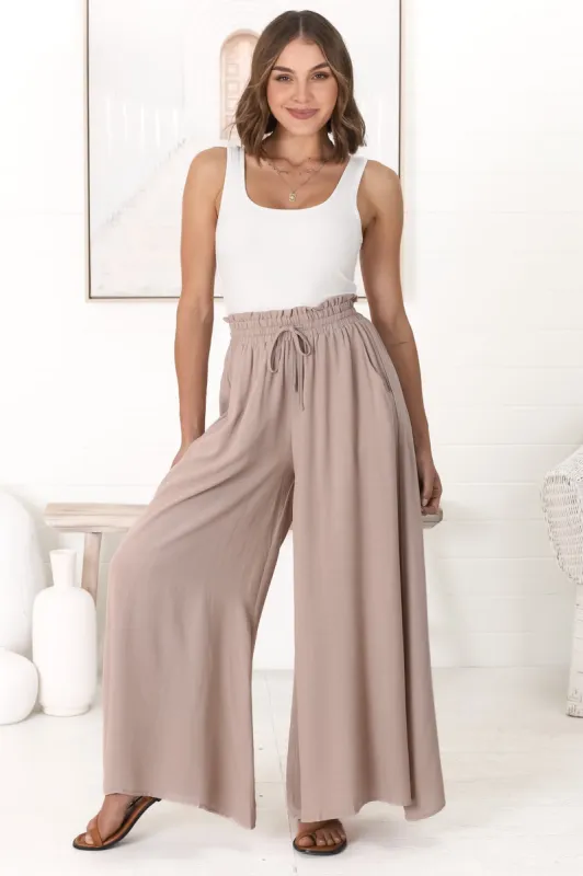 Charli Pants - Paper Bag High Waisted Wide Leg Pants in Stone sold by Salty Crush