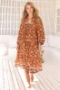 JAASE - Boheme Midi Dress: Piping Defined Bust Long Sleeve Smock Dress in Aubrey Print sold by Salty Crush