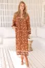 JAASE - Boheme Midi Dress: Piping Defined Bust Long Sleeve Smock Dress in Aubrey Print sold by Salty Crush