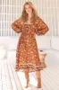 JAASE - Boheme Midi Dress: Piping Defined Bust Long Sleeve Smock Dress in Aubrey Print sold by Salty Crush