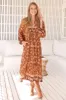 JAASE - Boheme Midi Dress: Piping Defined Bust Long Sleeve Smock Dress in Aubrey Print sold by Salty Crush