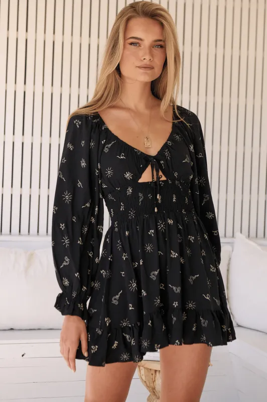 JAASE - Rini Mini Dress: V Neck Skater Dress in Love Is All Around Print made by Jaase