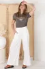 Leslie Linen Pants - Lined Linen Elasticated Waist Straight Leg Pants in White sold by Salty Crush