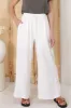 Leslie Linen Pants - Lined Linen Elasticated Waist Straight Leg Pants in White sold by Salty Crush