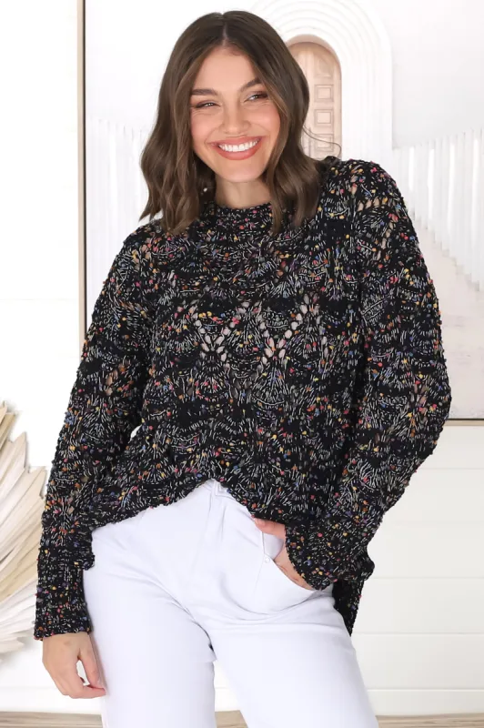 Honour Jumper - Rainbow Speck Open Crochet Knit Jumper in Black sold by Salty Crush