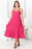 Rinley Midi Dress - Adjustable Strap Tiered Dress in Hot Pink sold by Salty Crush