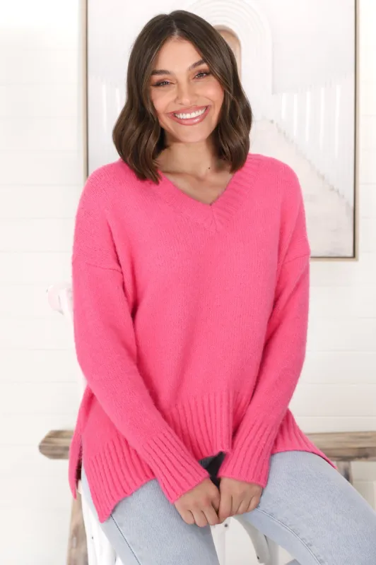 Jonas Jumper - Relaxed High-Low Jumper with Seam Splits in Pink sold by Salty Crush