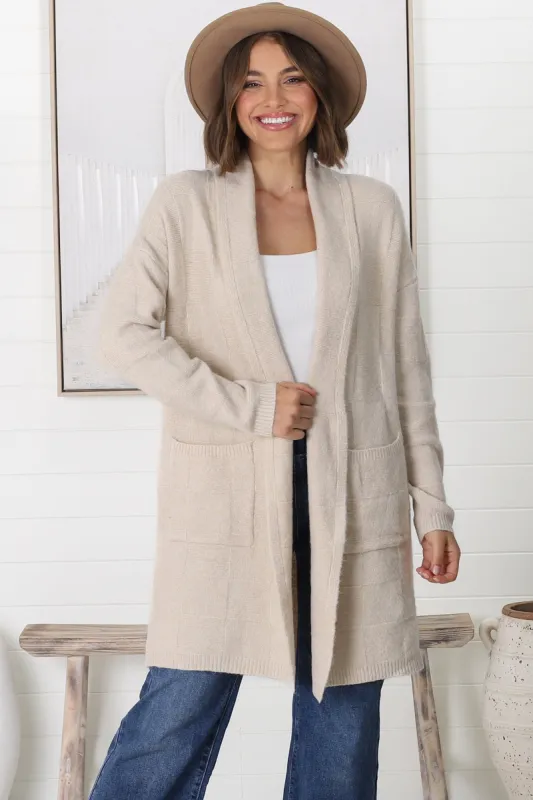 Gideon Cardigan - Textured Checkered Open Cardigan in Cream sold by Salty Crush