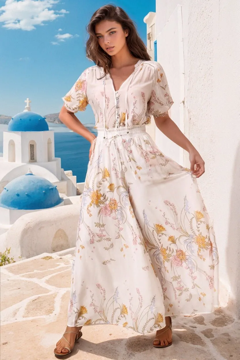 Acacia Blouse - Button Down Short Balloon Sleeve Shirt with Buttoned Cuffs in Sheree Print sold by Salty Crush product image thumbnail 2