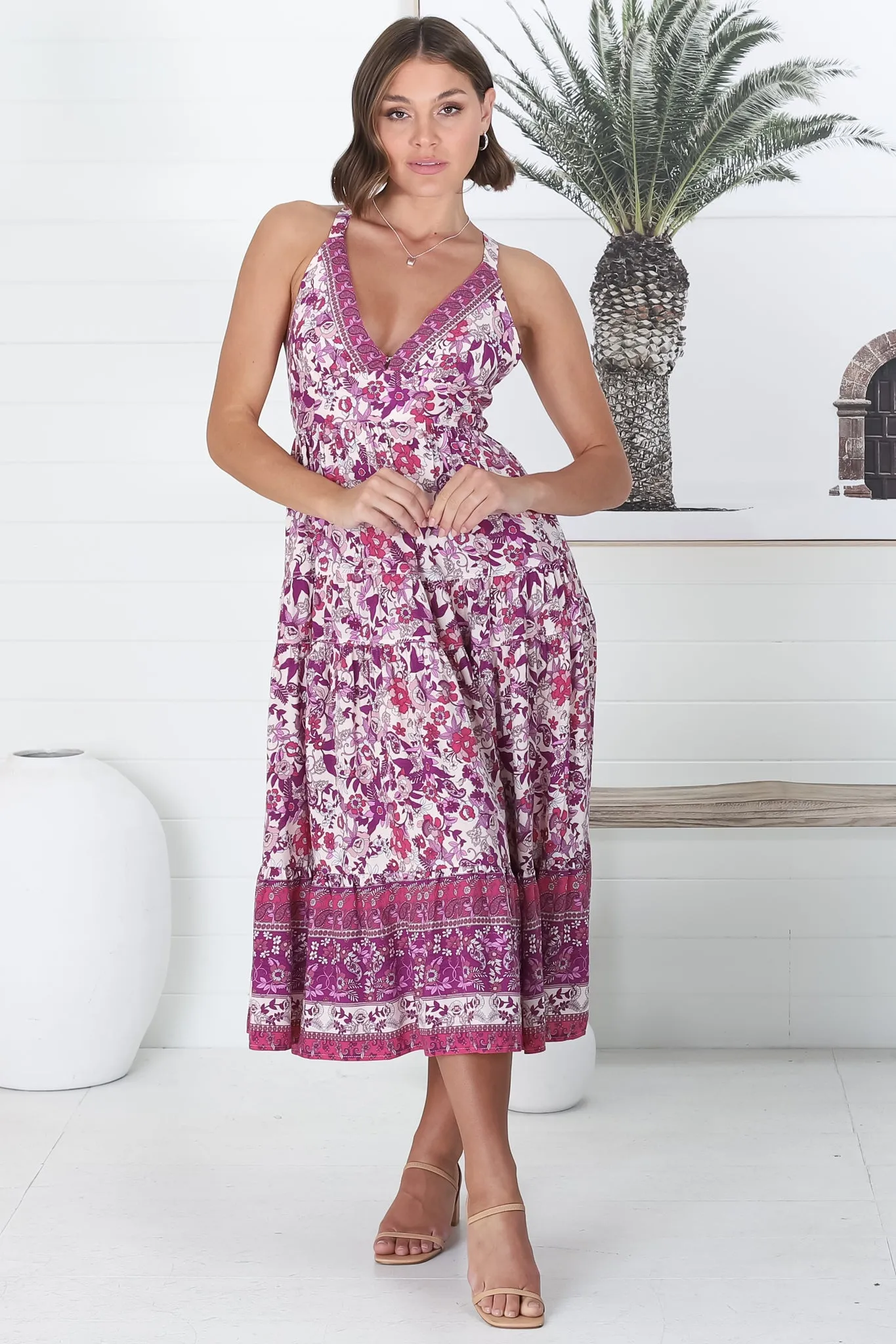 Serina Midi Dress - V Neck Halter Sun Dress in Floral Print sold by Salty Crush product image thumbnail 5