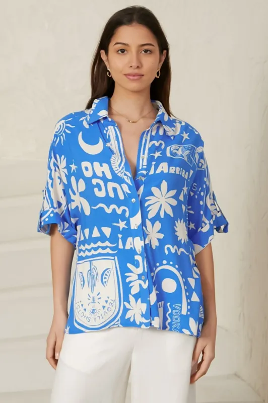 Dion Shirt - Collared Button Down Shirt in Morelia Print sold by Salty Crush