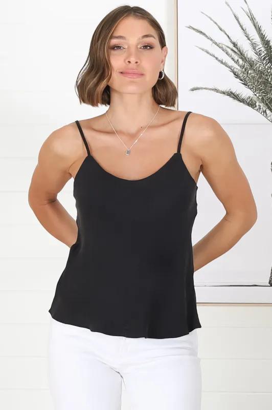 Maves Cami - Sleek Soft to Touch Adjustable Strap Top in Black sold by Salty Crush