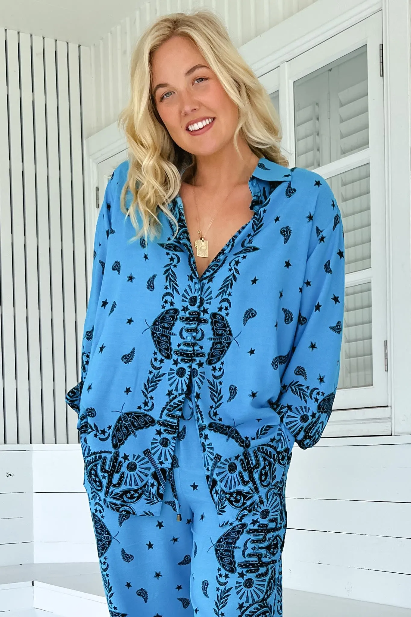 JAASE - Stevie Shirt: High-Low Button Down Shirt in Texas Sky Print sold by Salty Crush product image thumbnail 5