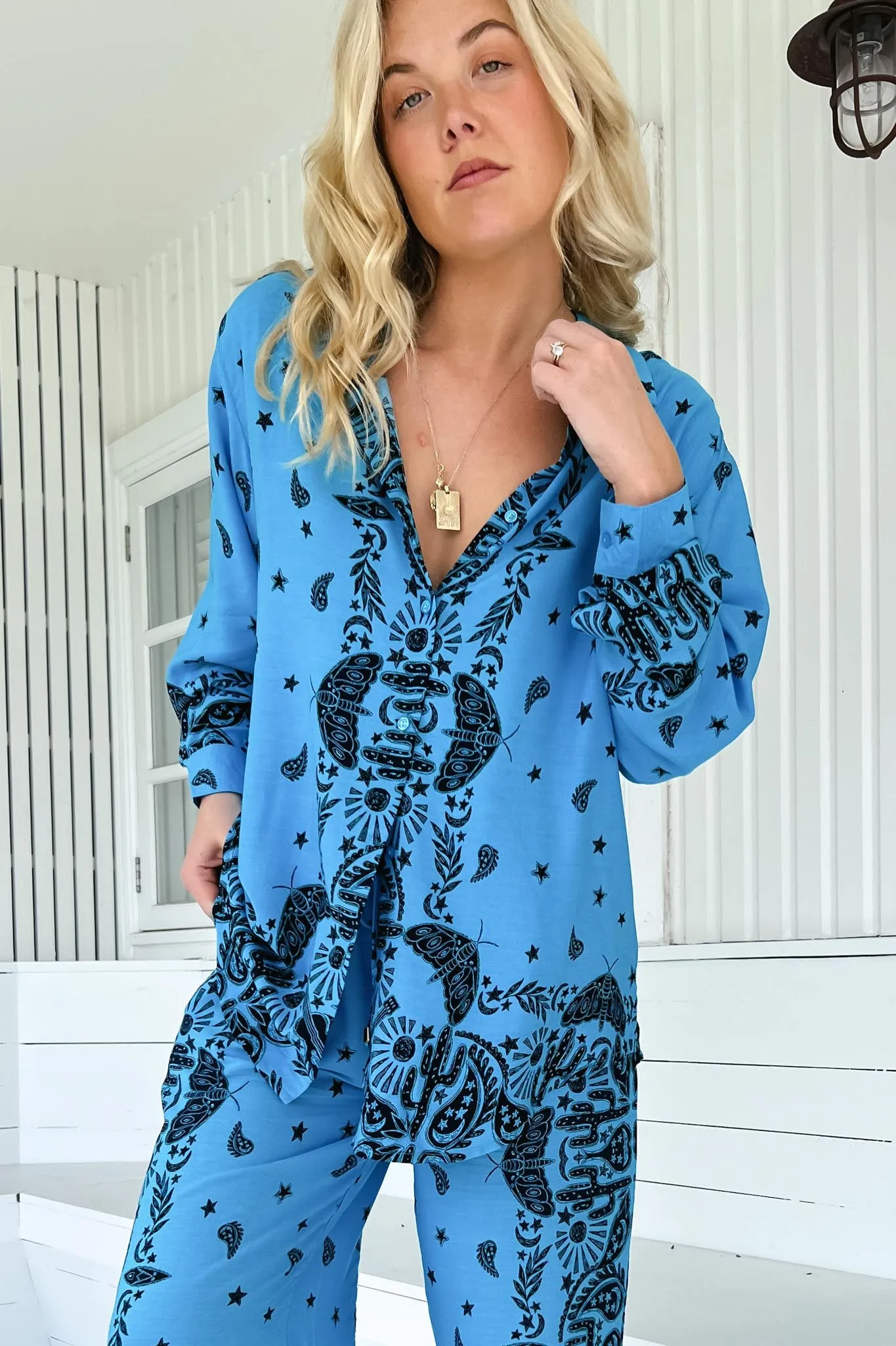 JAASE - Stevie Shirt: High-Low Button Down Shirt in Texas Sky Print sold by Salty Crush product image thumbnail 2