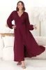 Amelie Maxi Dress - Frill Collar Button Through Dress with Waist Tie in Wine sold by Salty Crush